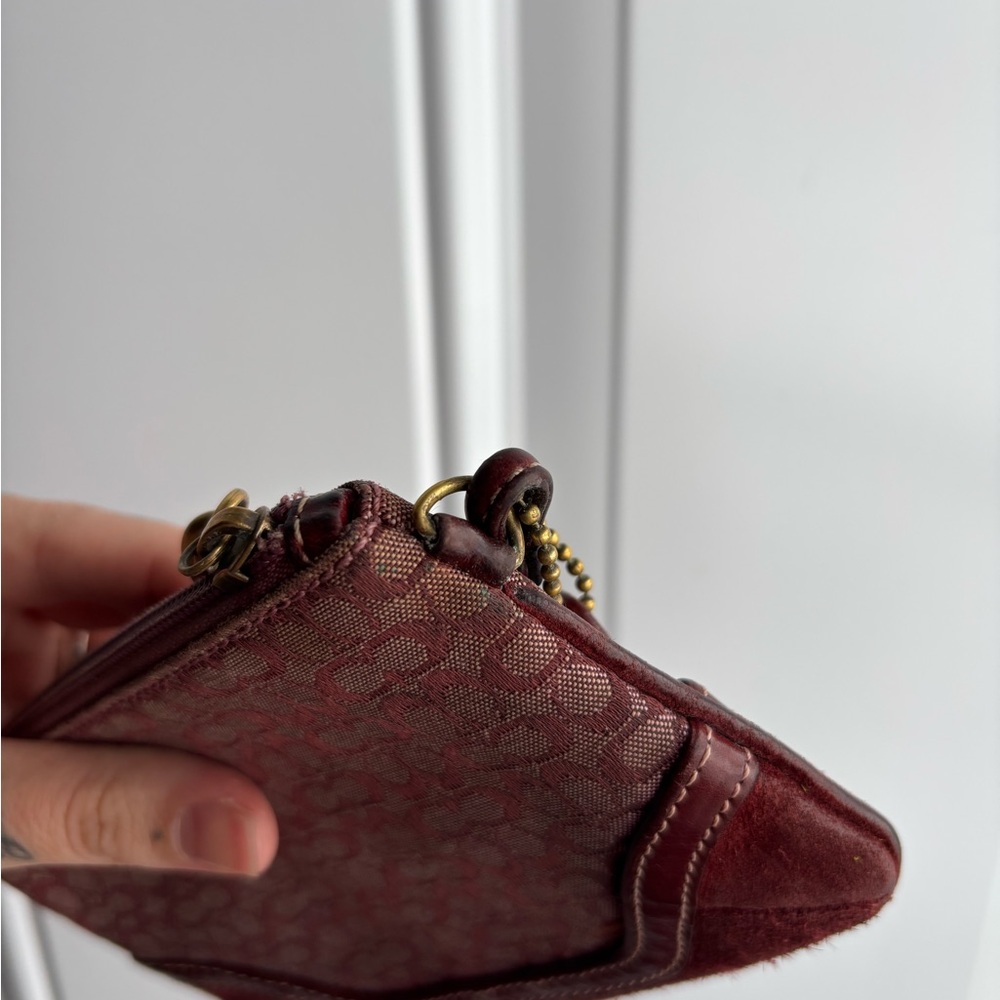 Burgundy Coach Signature Canvas and Suede wristlet - Picture 5 of 7